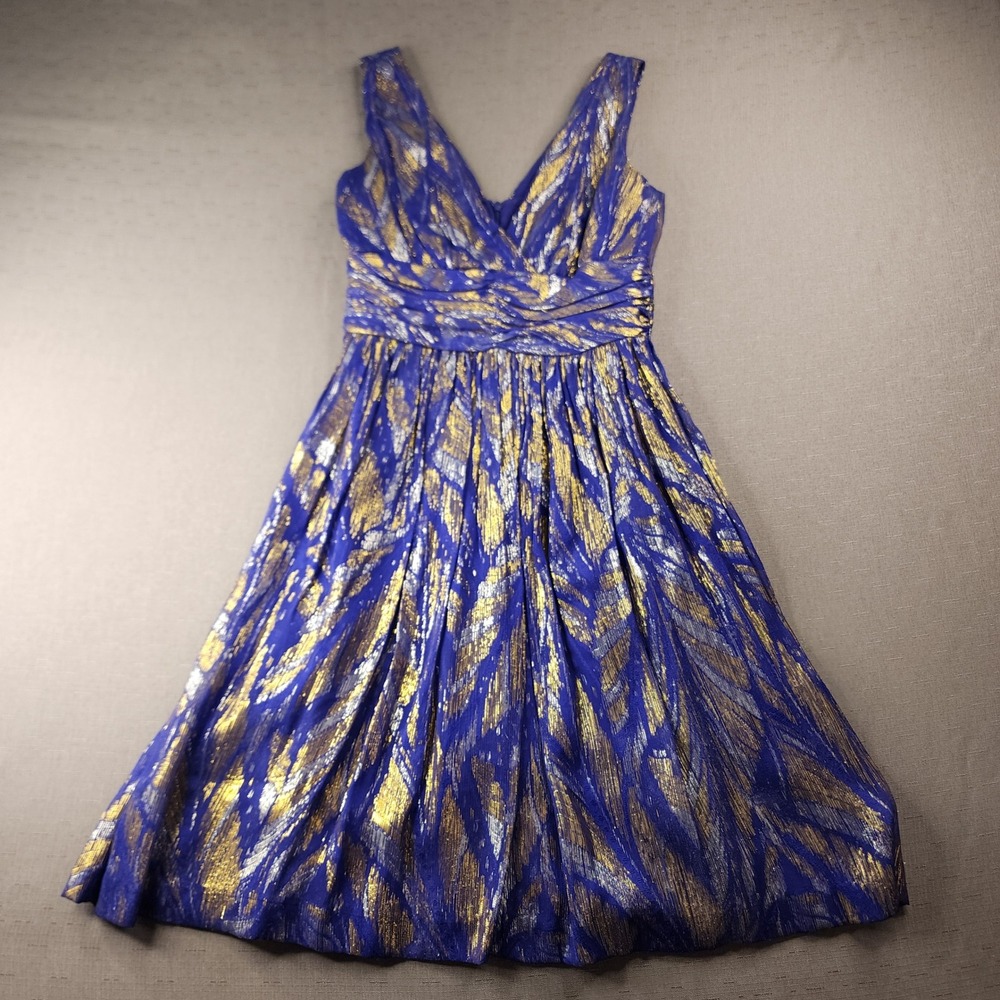 Trina Turk Womens Metallic Blue Gold Silk Homecoming Cocktail Party Dress Size 2